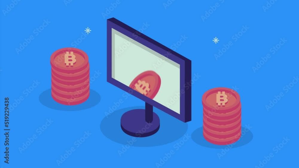 Poster desktop computer with coins animation