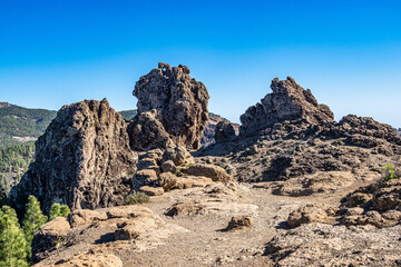 View at Roque Nublo mountain at Gran Canaria in Spain. Beautiful natural panorama.