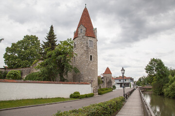Fototapeta na wymiar City tower in Abensberg,Bavaria,Germany