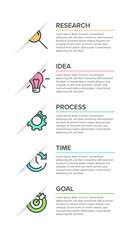 Vertical infographic design with icons and 5 options or steps. Thin line. Infographics business concept. Can be used for info graphics, flow charts, presentations, mobile web sites, printed materials.
