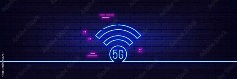 Poster neon light glow effect. 5g wi-fi technology line icon. wifi wireless network sign. mobile internet s