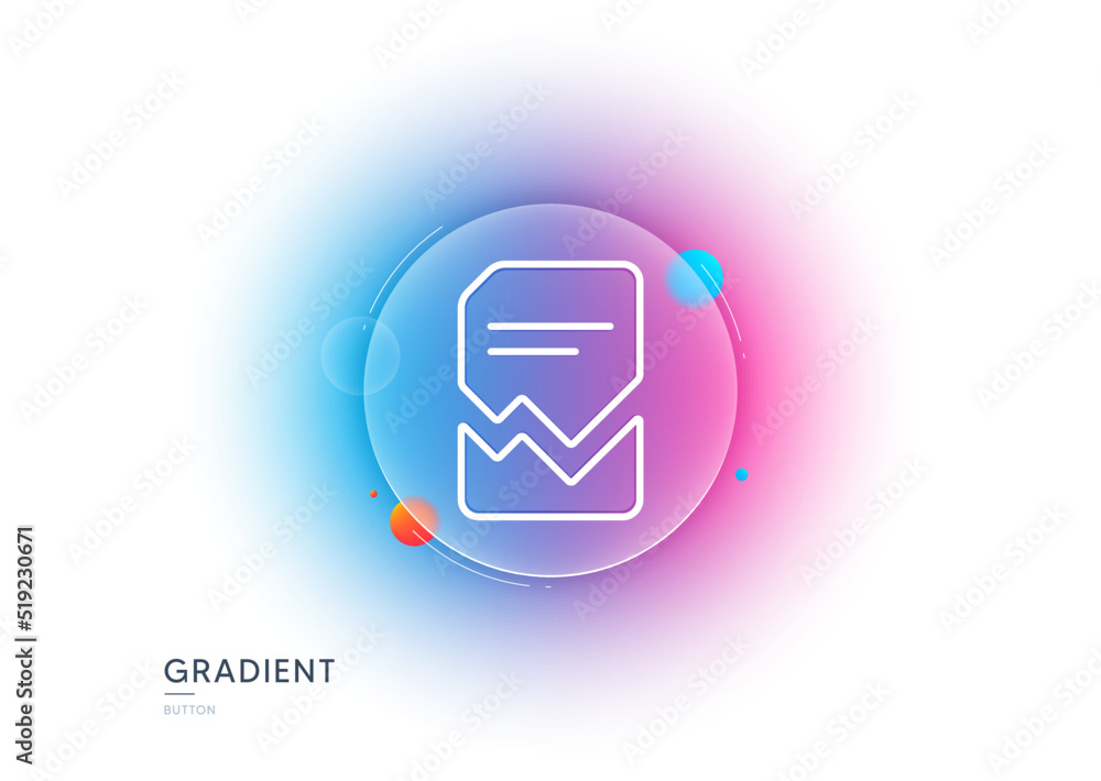 Poster corrupted document line icon. gradient blur button with glassmorphism. bad file sign. paper page con