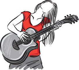 Fototapeta na wymiar pretty woman lady guitar player music concept vector illustration