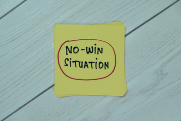 Concept of No-Win Situation write on sticky notes isolated on Wooden Table.