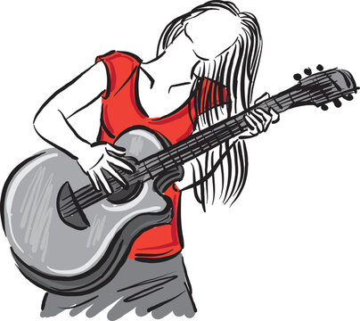 pretty woman lady guitar player music concept vector illustration