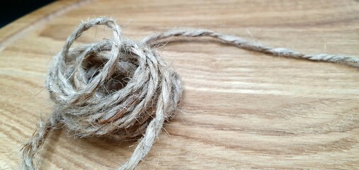 Brown jute isolated closeup. Natural brown rope. Rope isolated closeup.