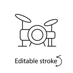 Drum kit outline icon. Drum school logo. Hard rock musical instrument. Music store label. Isolated vector illustration