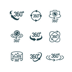 Vector 360 degrees view icon set isolated on white background. Math symbol, full rotaion, download sign. 10 eps