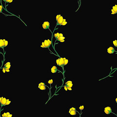 abstract floral seamless pattern on black background. For your design of postcards, greeting cards, invitations for birthday, wedding, party, 