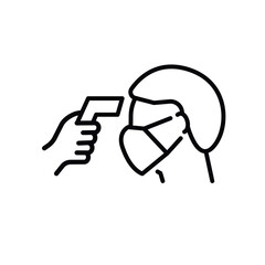 Vector checking body temperature line icon for coronavirus symbol, covid 19. Temperature measure icon, thermometer scaning sign. EPS 10