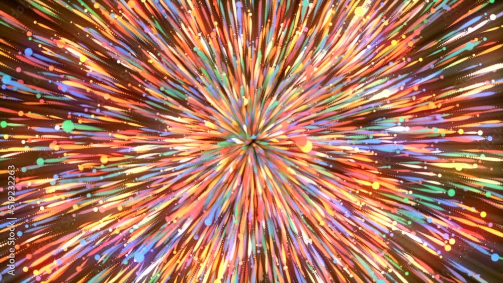 Poster black background. motion. bright green and orange fireworks in animation that fly in different direc