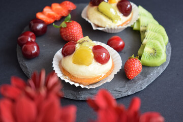 Delicious tart with fresh seasonal fruits