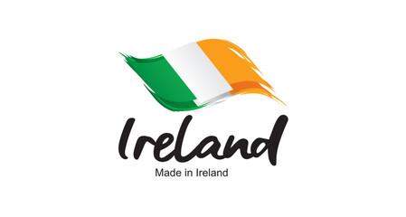 Made in Ireland new handwritten flag ribbon typography lettering logo label banner - obrazy, fototapety, plakaty