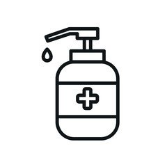 Hand sanitizer sign vector line style silhouette isolated on white background. Sanitary antiseptic icon for hygiene virus and hand care. Washing hands, anti bacterial soap gel. 10 eps