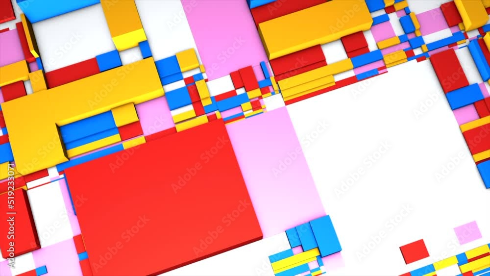 Poster bright squares of different colors. motion. multi-colored animation that moves and shows squares of 