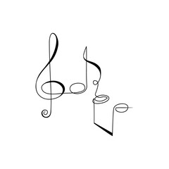 Music notes drawn by one line. Abstract composition in doodle style. Continuous line drawing musical symbols. Vector illustration.