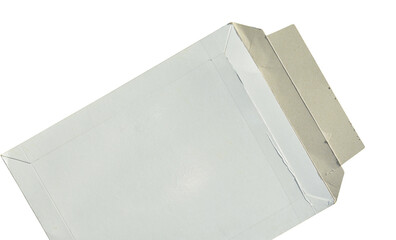 White cardboard paper mail envelope on a white background