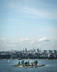 Helsinki skyline by water, solidarity with Ukraine