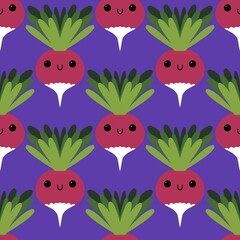 Red radish seamless vegetable cartoon pattern with wrapping and clothes print and accessories and kitchen and kids