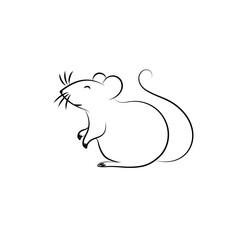 New Year Chinese rat zodiac 2020 black line style isolated on white background fo party poster, holiday card, invitation, flyer, decor element. Traditional rat cute style. Vector 10 eps