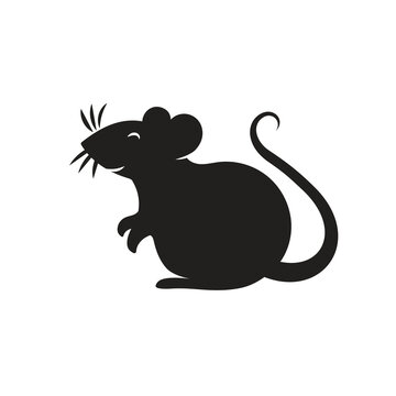 New Year Chinese rat zodiac 2020 black color isolated on white background for party poster, holiday card, invitation, flyer, decor element. Traditional rat cute style. Vector 10 eps