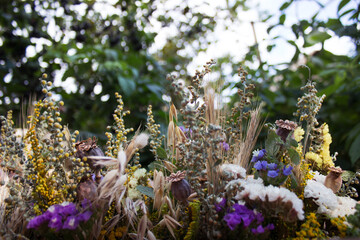 Orthodox holiday Makoviya (also First Spas, Honey Spas). A bouquet of flowers for a summer holiday celebrated by Orthodox Christians