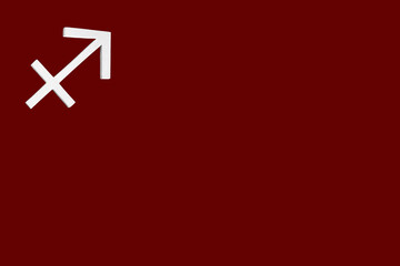 Obraz premium Imagen ilustrativa del símbolo zodiacal Sagitario sobre fondo rojo y espacio para texto y publicidad. Astrología, signos de fuego: Sagitario. 