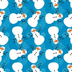 Winter seamless snowman and snowflakes pattern for Christmas wrapping paper and kids notebooks