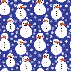 Winter seamless snowman and snowflakes pattern for Christmas wrapping paper and kids notebooks