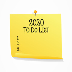 2020 to do list on realistic paper yellow sticker, planning concept illustration. 10 eps