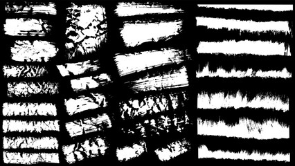 Set of crumpled paintbrushes. Trendy folded brushes. Detailing unique hand draw grunge texture. Collection of crackle weathered grungy brushes, high quality trace. Vector EPS10