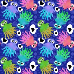 Fototapeta na wymiar Cute cartoon kids seamless sea jellyfish pattern for clothes print and wrapping paper and fabrics and accessories 