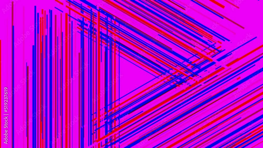 Poster purple and white background. motion.thin multicolored lines make up a triangle in animation.