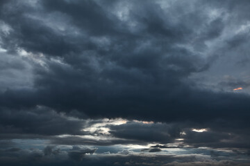Thunderstorm clouds , sky before hurricane . Dark clouds at heaven 