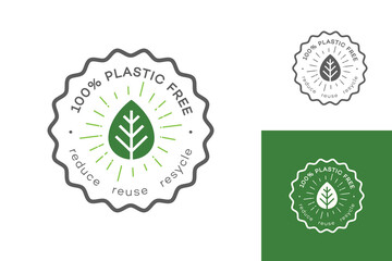 Plastic free vector sign for eco label, sticker, natural and ecological products market, farm fresh shop, vegan food store, organic product, bio store. 10 eps