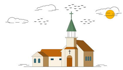 Flat vector design of melville lutheran church.
Christian church. Religion, faith, god and Christianity concept. - obrazy, fototapety, plakaty