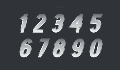 Vector number set 3d metallic style modern typography for game, poster, birthday, decoration, animation, t shirt, racing, promotion, banner, printing. Cool font. 10 eps