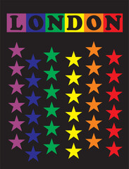 The inscription LONDON.
Vector LGBT pattern for T-shirt made for Great Britain pride parade
with pride elements. LGBT symbol in rainbow colors.