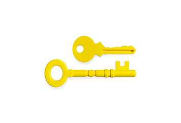 minimal yellow key isolated 3d rendering.