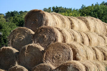 Haystacks on a farm, in the countryside in France