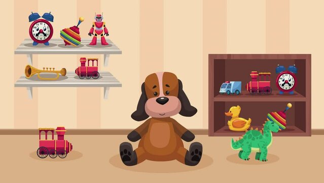 kids toys in playroom scene animation