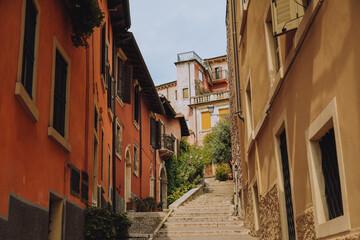 Streets of Verona Italy, empty city. Buildings and views. The beauty of the city