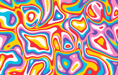 Abstract liquid psychedelic background. Color vector illustration with trippy waves in retro style
