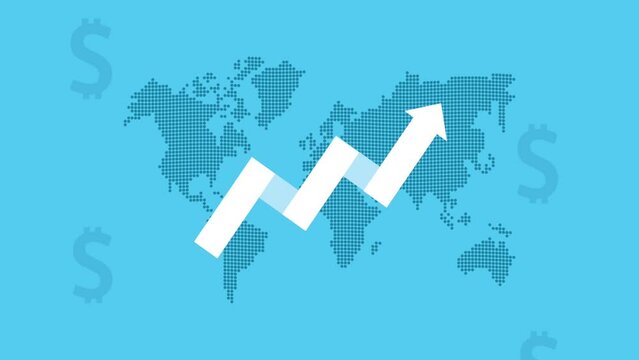 statistics arrow with world maps animation