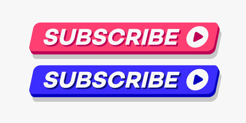 Subscribe button set modern style for channel, blog, vlog, social media, motion, marketing isolated on white background. Vector 10 eps