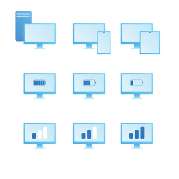 Vector icon set computer. Electronic devices with symbols isolated on white backdrop