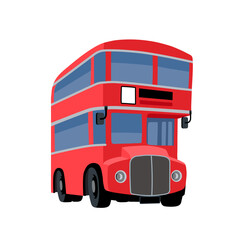Red British double-deck bus. The symbol of London. Color vector illustration isolated on a white background in a cartoon and flat design.