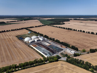 Aerial view of a biogas plant in Brandenburg, Germany