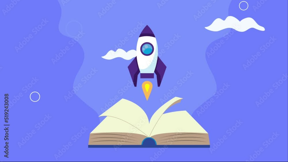 Poster text book with rocket animation