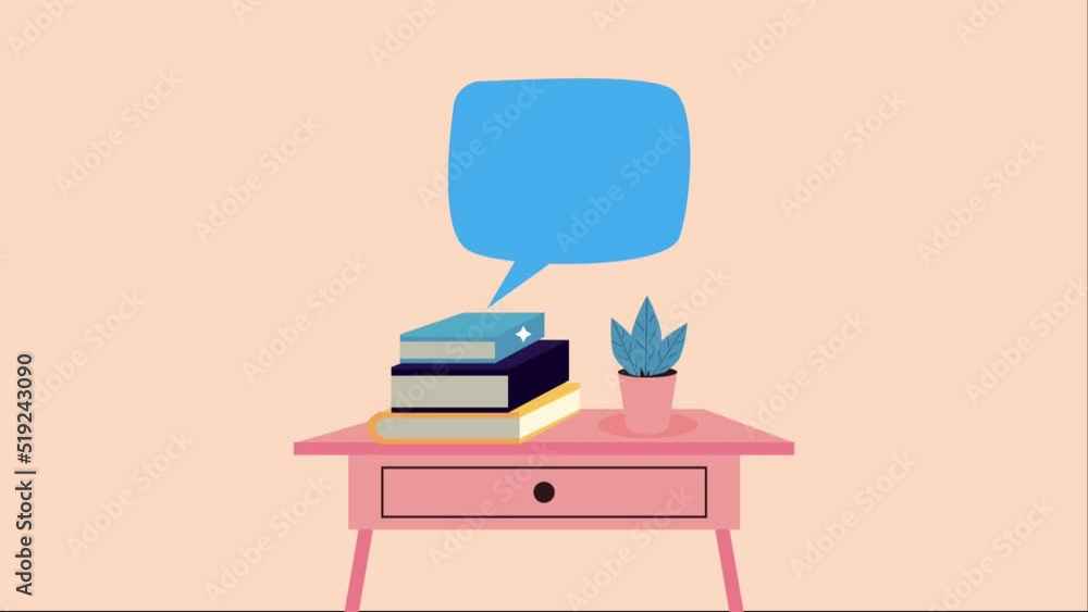 Poster pile text books with speech bubble animation